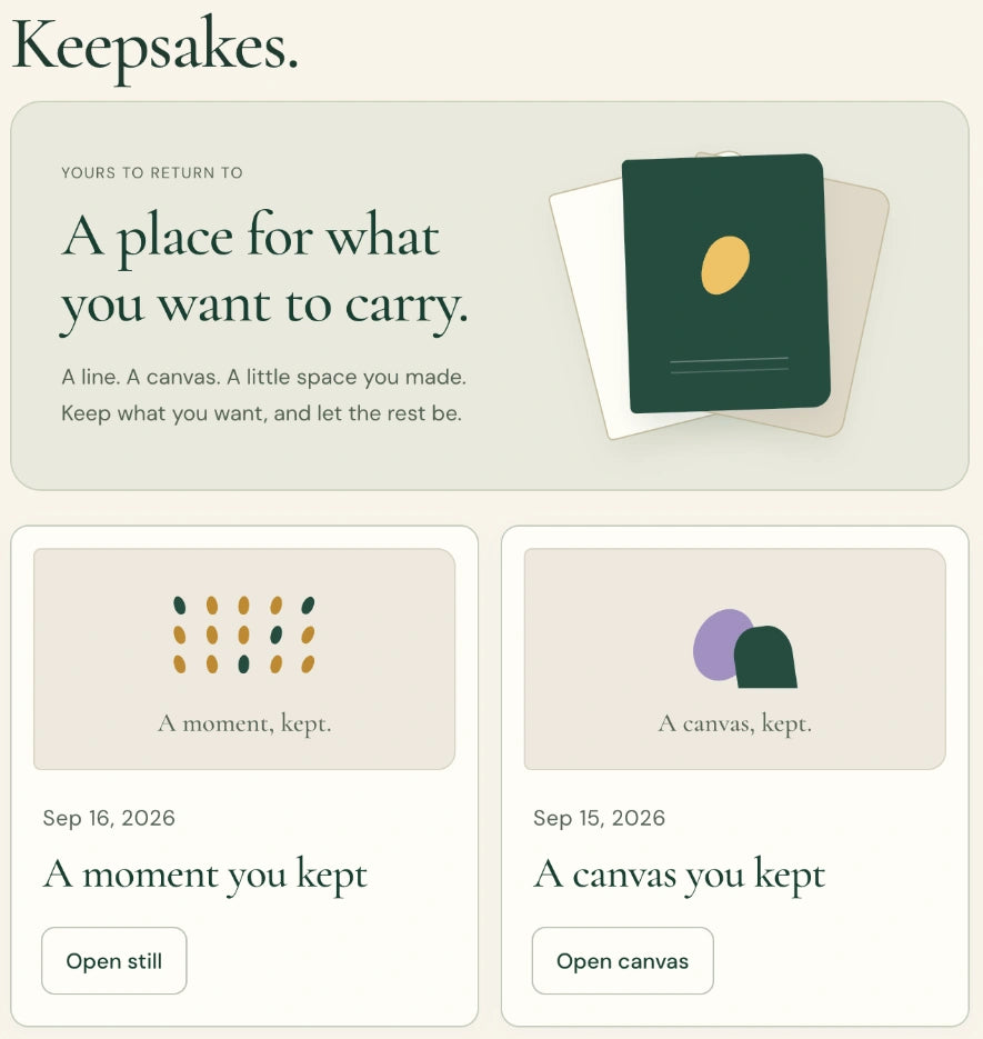 Joygi Keepsakes, with a kept canvas and a kept moment ready to reopen.